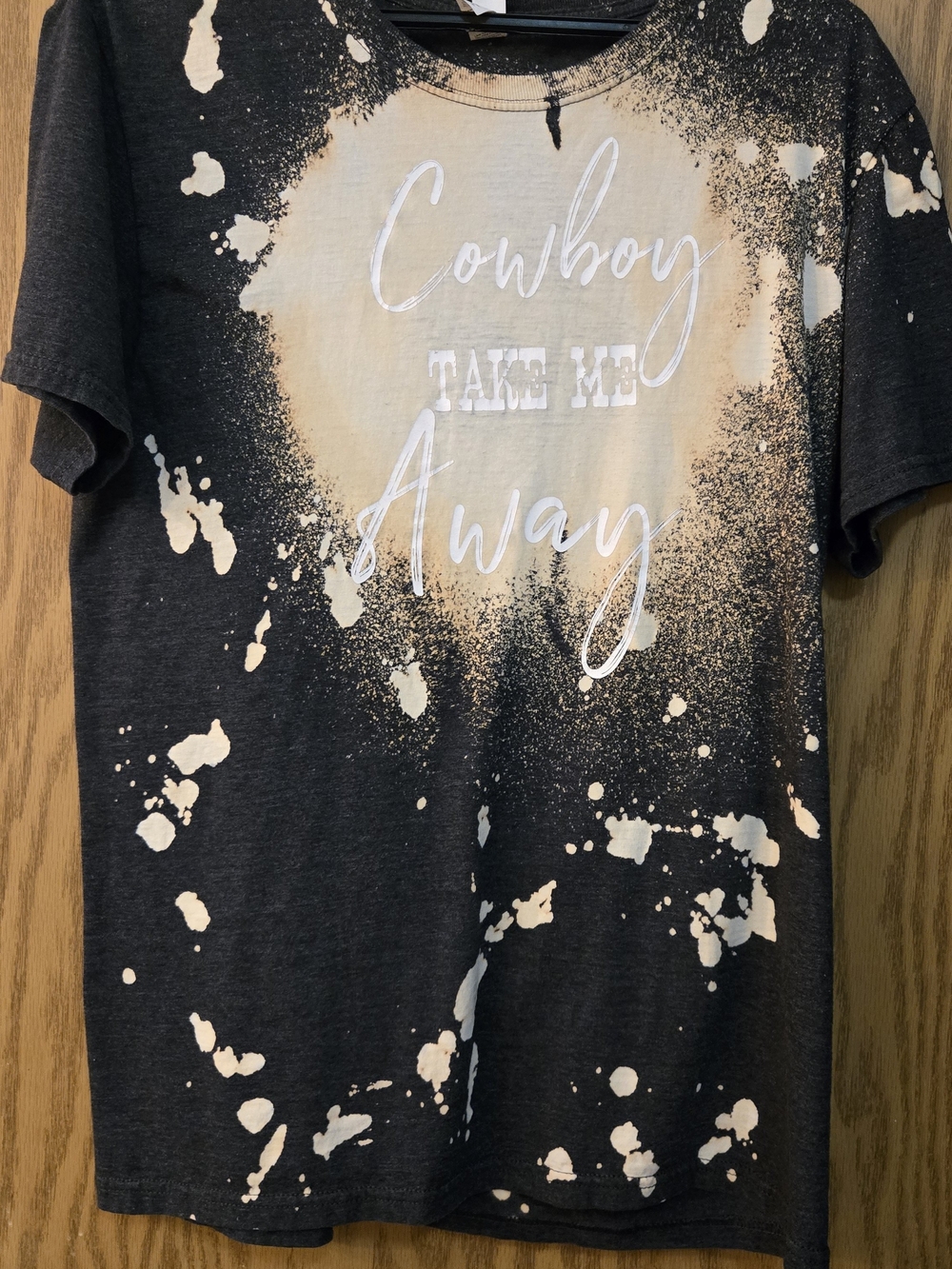 Cowboy Take Me Away Short Sleeve Graphic Tee - Charcoal Bleach Splatter